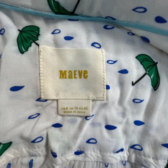 Maeve Womens White Green Umbrella Print Button-Up Long Sleeve Blouse Top Size 8 - Picture 3 of 8